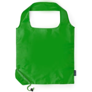 A green foldable bag with a spacious design, featuring a handle and a discreet logo.