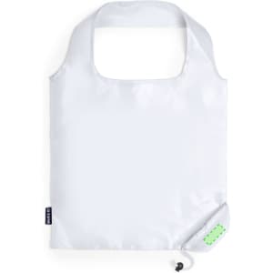 A foldable bag in white with a simplistic design and a small branding logo. Ideal for convenient storage.