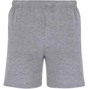 Grey dress shorts with an elastic waistband, featuring a simple and classic design. Also includes branding.