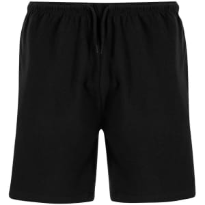 Black Bermuda shorts with an elastic waistband and drawstring, featuring a simple design without any visible logos.