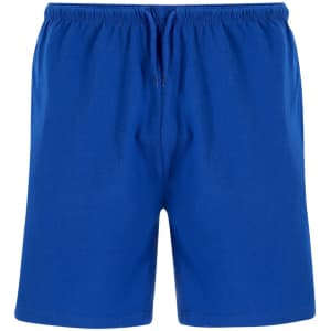Bermuda shorts in a vibrant blue colour, featuring an elastic waistband and drawstring. Brand logo present.