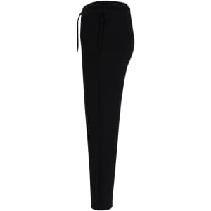 Black track pants with a slim fit, featuring a drawstring waist and pockets. Branding visible.