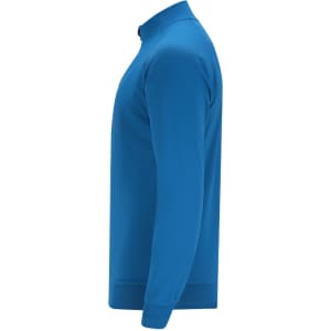 A blue adult technical sweatshirt with a collar, featuring long sleeves and a fitted design.