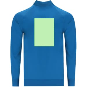 A blue adult technical sweatshirt featuring a blank area on the back for branding.