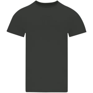 A dark grey adult T-shirt featuring a standard crew neck and short sleeves. It has a logo on the front.
