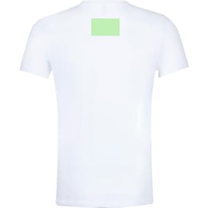 A white adult oversize T-shirt featuring a logo on the back. Simple, casual design ideal for everyday wear.