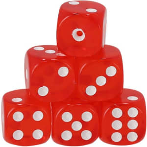 Red dice stacked in a pyramid formation, featuring white pips on each die.