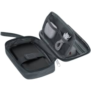 A grey organiser case with mesh pockets, featuring compartments for toiletries and accessories. It has a zip closure and handle.