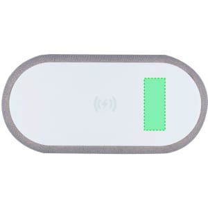 A wireless charger featuring a grey border with a smooth white surface, designed for multifunctional use.