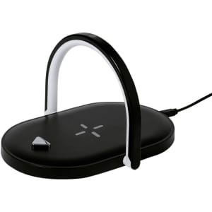 A black multifunction lamp with a sleek design and a handle, featuring a light and a power button.