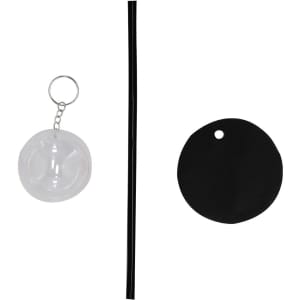 A drink bottle accessory set featuring a black cup cover and a black drinking straw with a clear keychain holder.