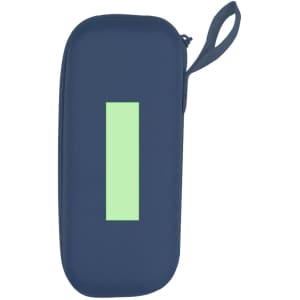 A navy blue zippered case with a green rectangular design, featuring a carrying handle.