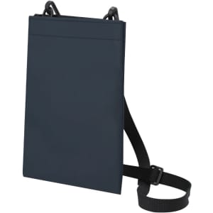 A dark navy multipurpose bag with a strap, featuring a simple design and attachment loops.