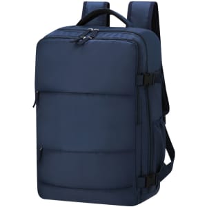 A navy blue Hinkle Backpack featuring padded sections and adjustable straps. It has a logo on the front.
