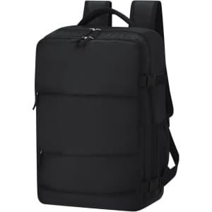 A black Hinkle backpack with padded compartments and adjustable straps, featuring a logo on the front.