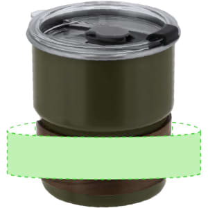 A drink bottle in olive green with a clear lid and a brown base, featuring a logo.