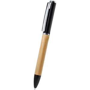A pen torch featuring a bamboo barrel and black accents, equipped with a silver clip.