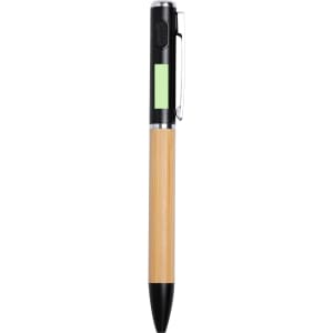 A bamboo pen torch with a black tip and clip, featuring a green accent on the barrel.