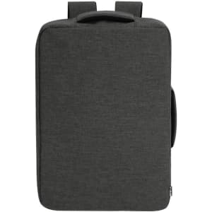 A dark grey laptop backpack with a structured design, featuring adjustable straps and a side handle.