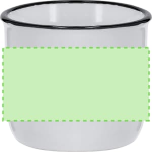 A coffee mug featuring a glossy white finish with a black rim, designed for sublimation printing.