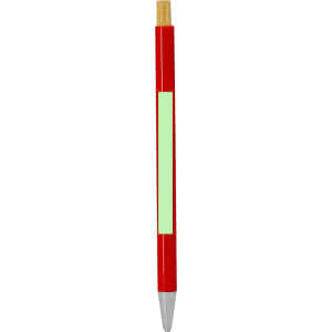 A red wooden pen with a bamboo top and a blank section for personalisation.