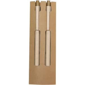 A set of two pens in a kraft cardboard packaging. The pens feature a natural finish with gold accents.