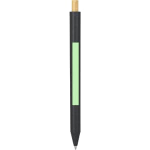 A black pen with a green accent and a gold tip. The pen features a logo on its body.