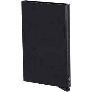 A black note holder with a sleek, minimalist design. Features a logo on the side.