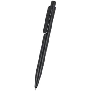A black pen with a sleek design, featuring a clip for easy attachment.