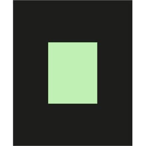 A green square on a black background, featuring a simple geometric design.
