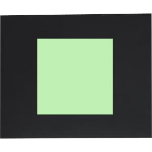 A black mat board with a square cutout showcasing a light green inner area.