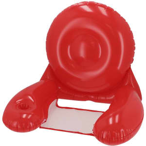 A bright red inflatable armchair with a circular backrest and supportive armrests. It features a mesh seat.