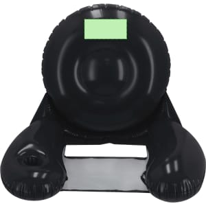A black inflatable armchair with a circular seat and armrests, featuring a transparent section.