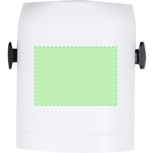 A white Wando Plug Adapter with two black knobs and a blank green area on its front.