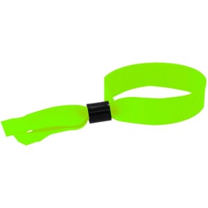 A neon green wristband with a black clasp, designed for exhibitions and events.