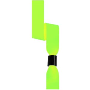 A bright yellow-green event wristband features a black connector, designed for exhibitions and events.