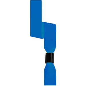 A blue wristband with a black fastening, designed for events and exhibitions. It features a smooth texture.