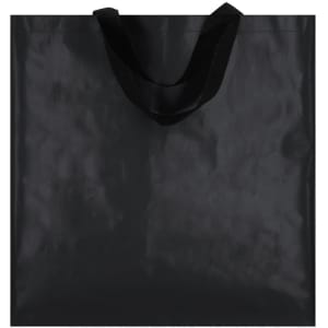 A black bag with dual handles, featuring a simple design and a branding logo.
