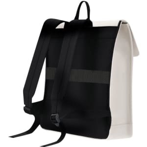 A black and cream Teylok Backpack with adjustable straps and a sleek design, featuring a logo.