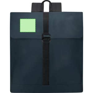 A navy Teylok backpack with a large flap closure and an adjustable strap. It features a logo on the front.