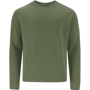 A green adult sweatshirt with a round neckline and long sleeves. It features a simple design and has a logo.