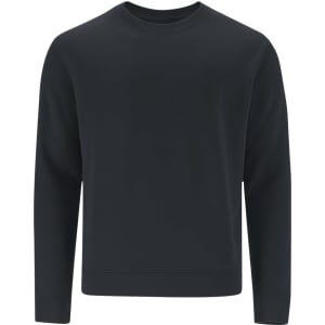 A black adult sweatshirt featuring a classic crew neck design and long sleeves. It includes a logo on the front.