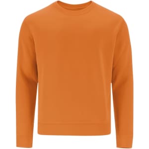 An orange sweatshirt with long sleeves and a crew neckline. It features a simple design with no embellishments.