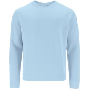 A light blue sweatshirt with a crew neck and long sleeves. It features a logo on the front.