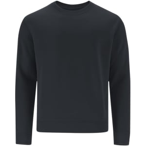 A black sweatshirt featuring long sleeves and a crew neckline, with a logo on the front.