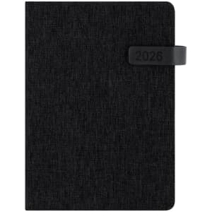 A black diary with a textured cover and a 2026 closure band, designed for office and business use.