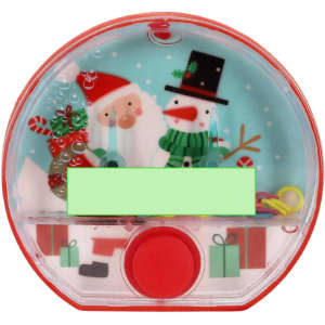 A round water game featuring Santa and a snowman on a festive background, with red edges and coloured rings inside.