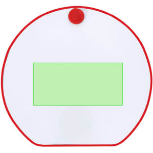 A circular water game with a transparent body and red trim, featuring a green play area in the centre.