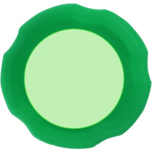 A round green lid with a smooth surface, featuring a slightly lighter green inner circle. It has a textured, wavy edge.