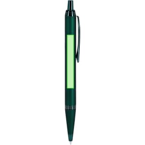 A metal pen in dark green with a sleek design and a clip, featuring a blank area for branding.